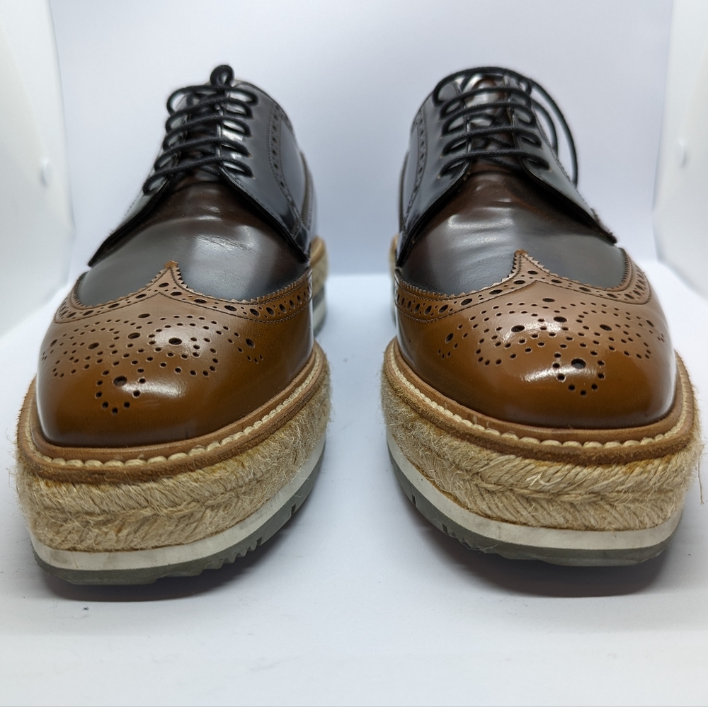 Prada Mens Raffia Platform Varnished Brogues - image 2